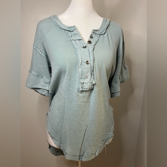 We The Free by Free People Heritage  Henley Ocean Mist – Size XS - Picture 2 of 10
